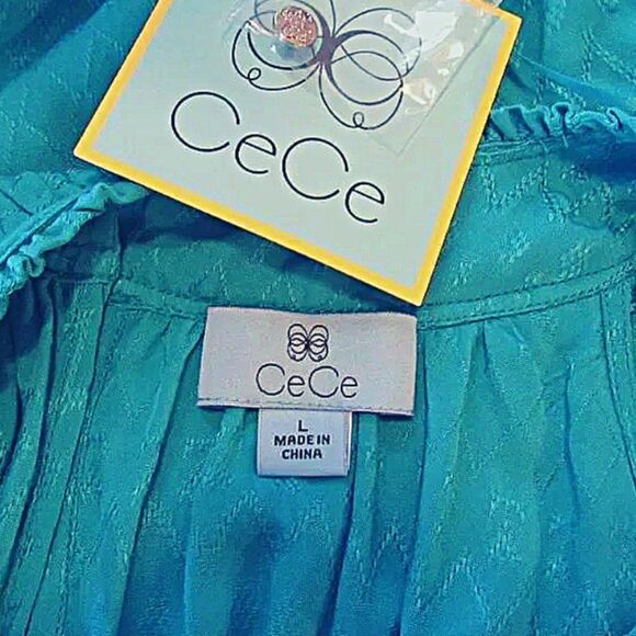 CeCe Top Sleeveless Tank Ruffled Round Neckline Keyhole Closure Blue Size Lg - Picture 7 of 8